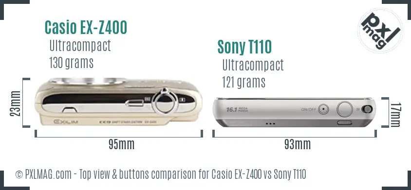 Casio EX-Z400 vs Sony T110 top view buttons comparison