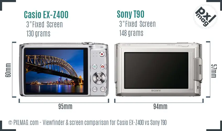 Casio EX-Z400 vs Sony T90 Screen and Viewfinder comparison