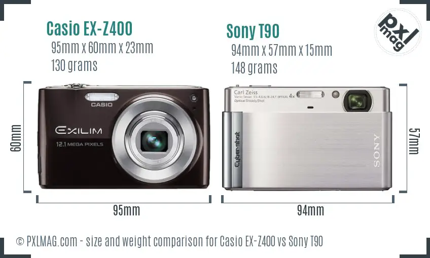Casio EX-Z400 vs Sony T90 size comparison