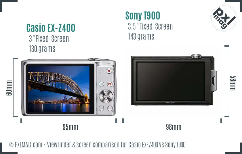 Casio EX-Z400 vs Sony T900 Screen and Viewfinder comparison