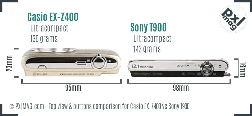 Casio EX-Z400 vs Sony T900 top view buttons comparison