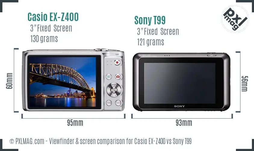 Casio EX-Z400 vs Sony T99 Screen and Viewfinder comparison