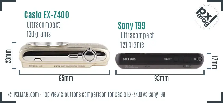 Casio EX-Z400 vs Sony T99 top view buttons comparison