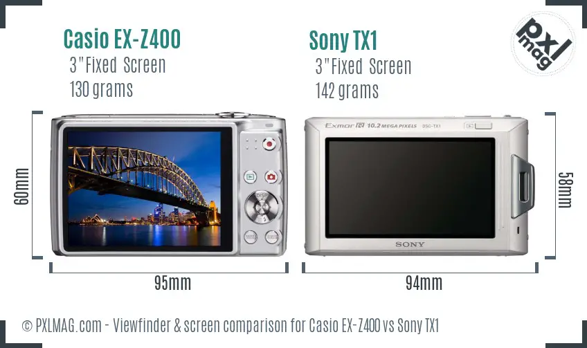 Casio EX-Z400 vs Sony TX1 Screen and Viewfinder comparison