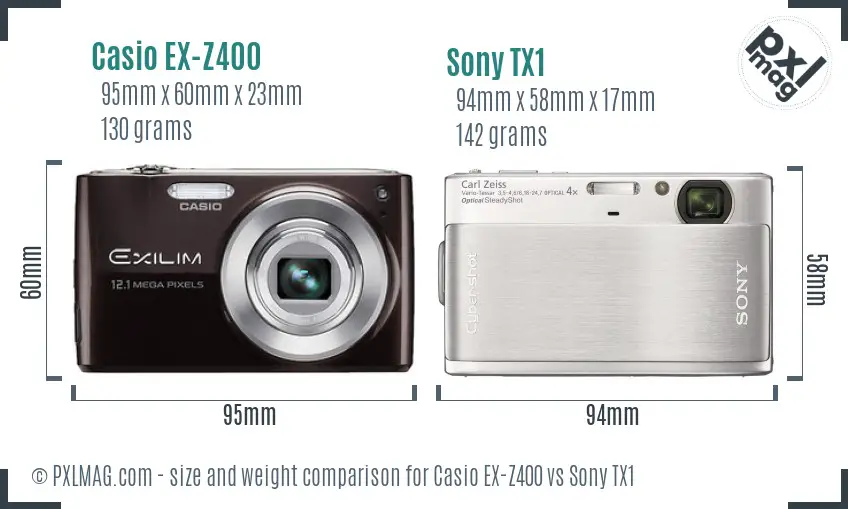 Casio EX-Z400 vs Sony TX1 size comparison