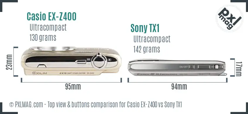 Casio EX-Z400 vs Sony TX1 top view buttons comparison