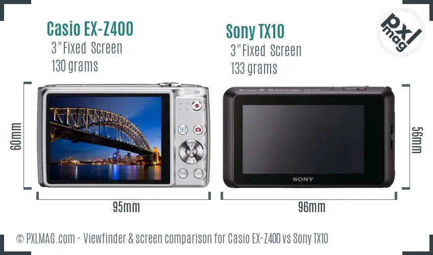 Casio EX-Z400 vs Sony TX10 Screen and Viewfinder comparison