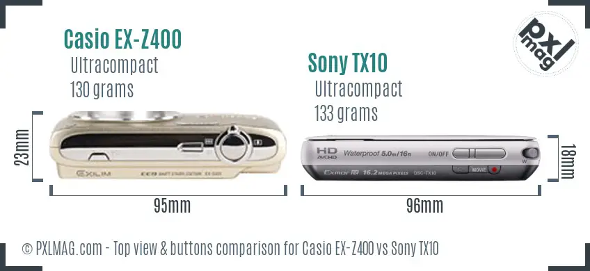 Casio EX-Z400 vs Sony TX10 top view buttons comparison