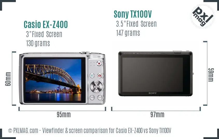Casio EX-Z400 vs Sony TX100V Screen and Viewfinder comparison