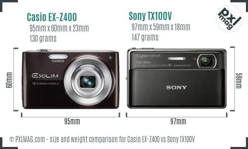 Casio EX-Z400 vs Sony TX100V size comparison