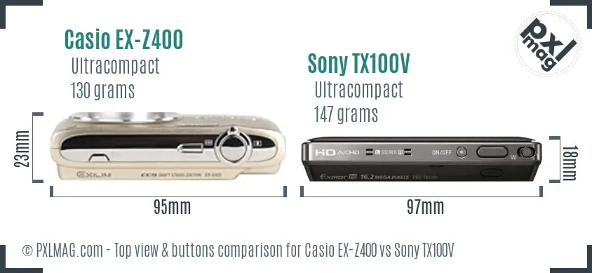 Casio EX-Z400 vs Sony TX100V top view buttons comparison