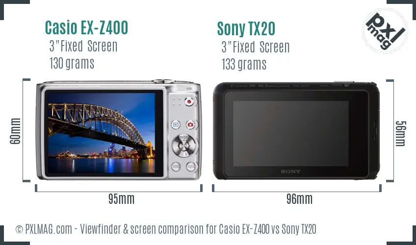 Casio EX-Z400 vs Sony TX20 Screen and Viewfinder comparison