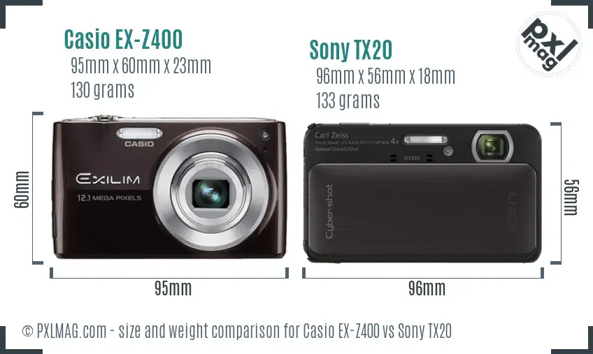 Casio EX-Z400 vs Sony TX20 size comparison