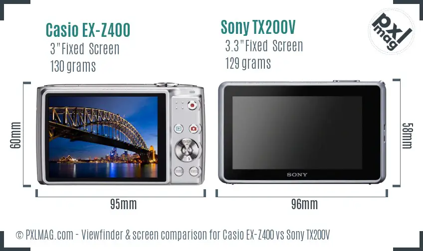 Casio EX-Z400 vs Sony TX200V Screen and Viewfinder comparison