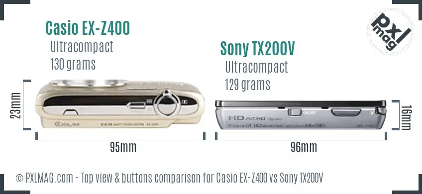 Casio EX-Z400 vs Sony TX200V top view buttons comparison