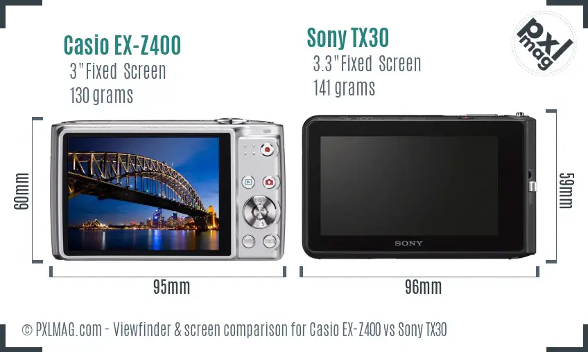 Casio EX-Z400 vs Sony TX30 Screen and Viewfinder comparison