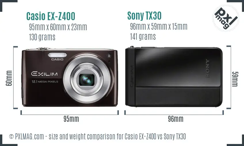 Casio EX-Z400 vs Sony TX30 size comparison