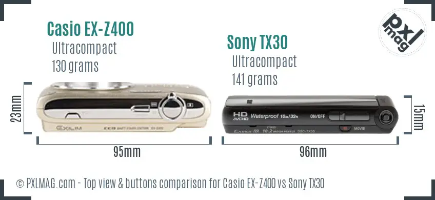 Casio EX-Z400 vs Sony TX30 top view buttons comparison