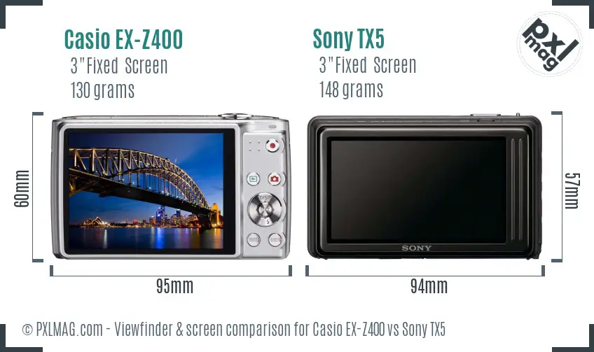 Casio EX-Z400 vs Sony TX5 Screen and Viewfinder comparison