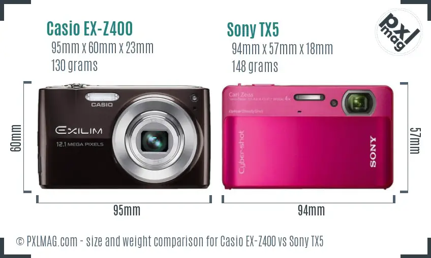 Casio EX-Z400 vs Sony TX5 size comparison