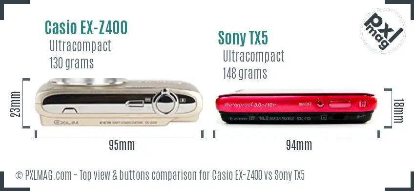 Casio EX-Z400 vs Sony TX5 top view buttons comparison