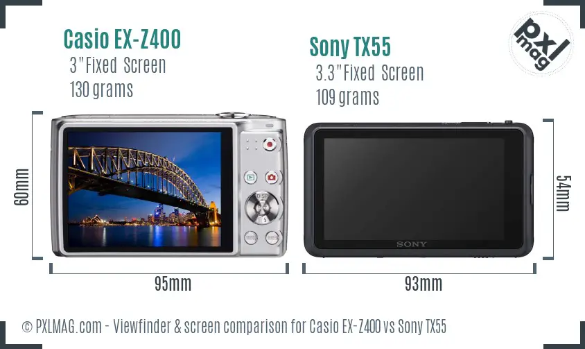 Casio EX-Z400 vs Sony TX55 Screen and Viewfinder comparison