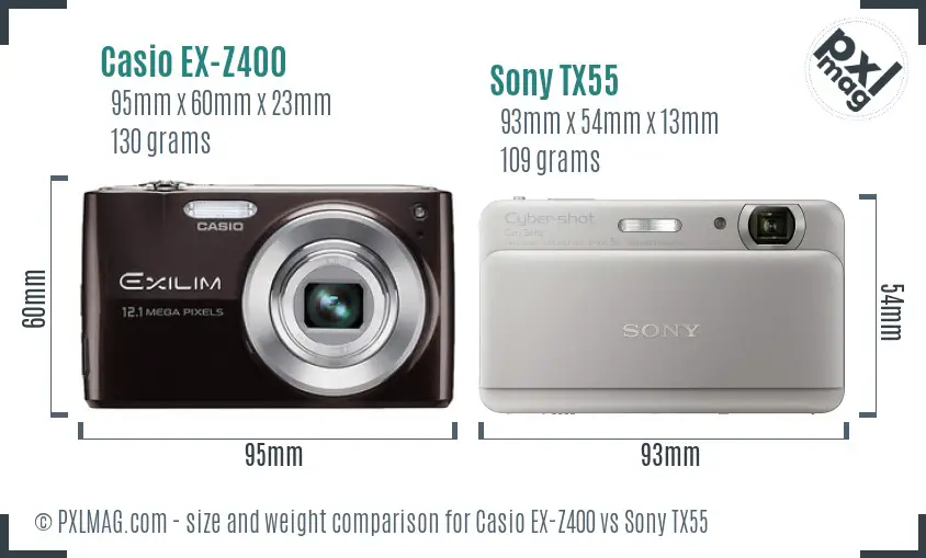 Casio EX-Z400 vs Sony TX55 size comparison