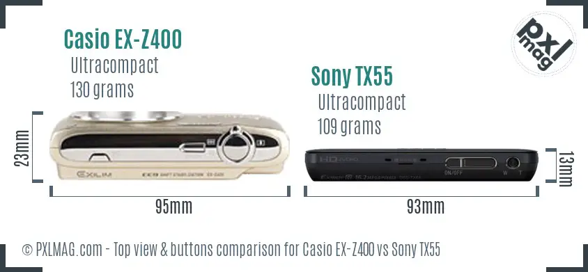 Casio EX-Z400 vs Sony TX55 top view buttons comparison