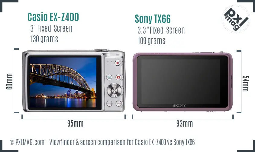 Casio EX-Z400 vs Sony TX66 Screen and Viewfinder comparison