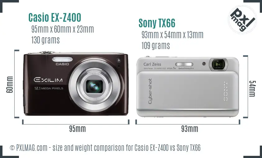 Casio EX-Z400 vs Sony TX66 size comparison