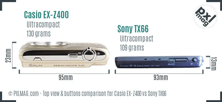 Casio EX-Z400 vs Sony TX66 top view buttons comparison