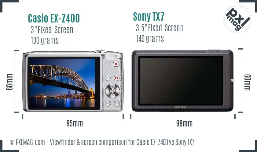 Casio EX-Z400 vs Sony TX7 Screen and Viewfinder comparison
