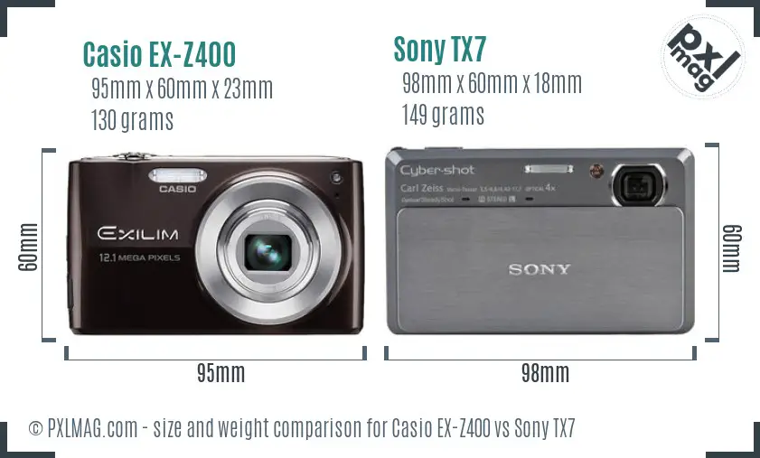 Casio EX-Z400 vs Sony TX7 size comparison