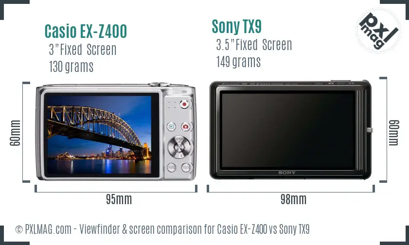 Casio EX-Z400 vs Sony TX9 Screen and Viewfinder comparison