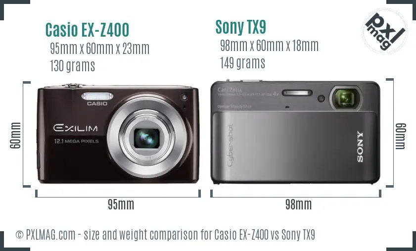 Casio EX-Z400 vs Sony TX9 size comparison