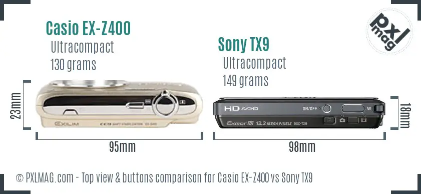 Casio EX-Z400 vs Sony TX9 top view buttons comparison