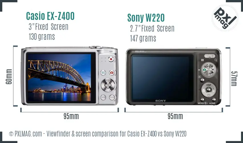 Casio EX-Z400 vs Sony W220 Screen and Viewfinder comparison Casio EX-Z400 vs Sony W220 Screen and Viewfinder comparison