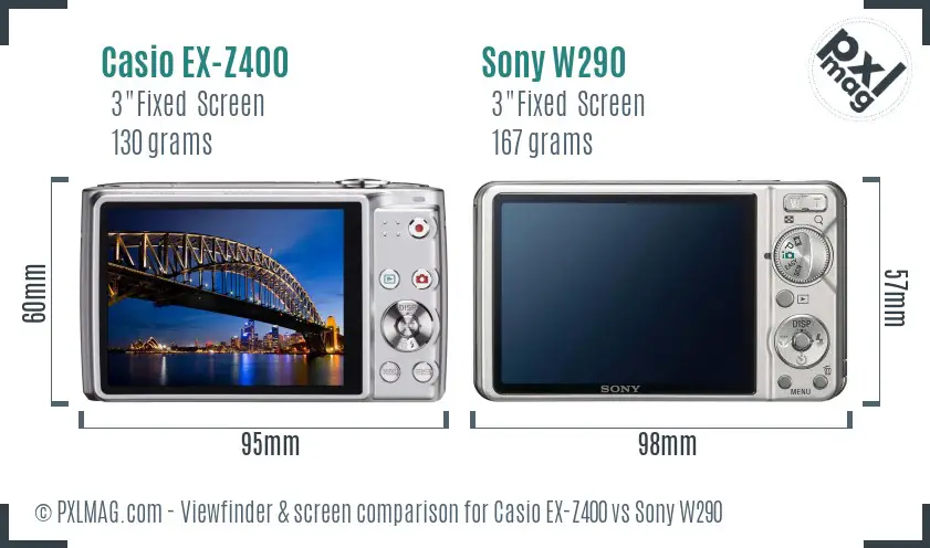 Casio EX-Z400 vs Sony W290 Screen and Viewfinder comparison Casio EX-Z400 vs Sony W290 Screen and Viewfinder comparison