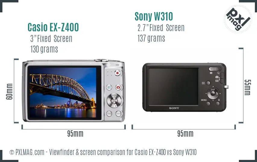 Casio EX-Z400 vs Sony W310 Screen and Viewfinder comparison Casio EX-Z400 vs Sony W310 Screen and Viewfinder comparison