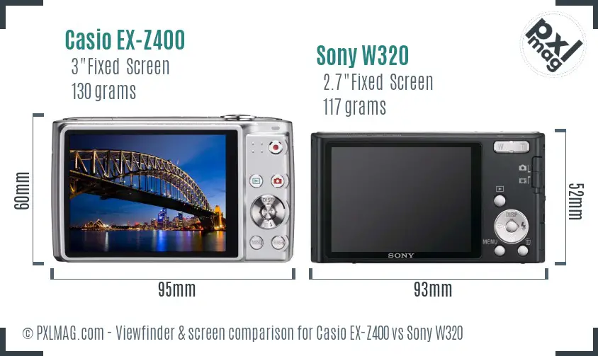 Casio EX-Z400 vs Sony W320 Screen and Viewfinder comparison