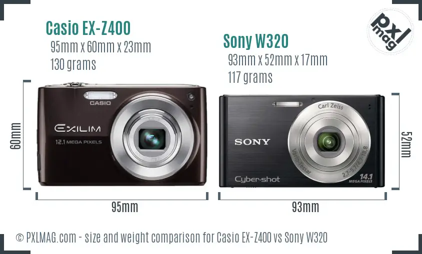 Casio EX-Z400 vs Sony W320 size comparison