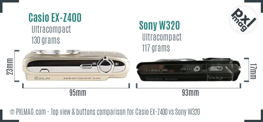 Casio EX-Z400 vs Sony W320 top view buttons comparison
