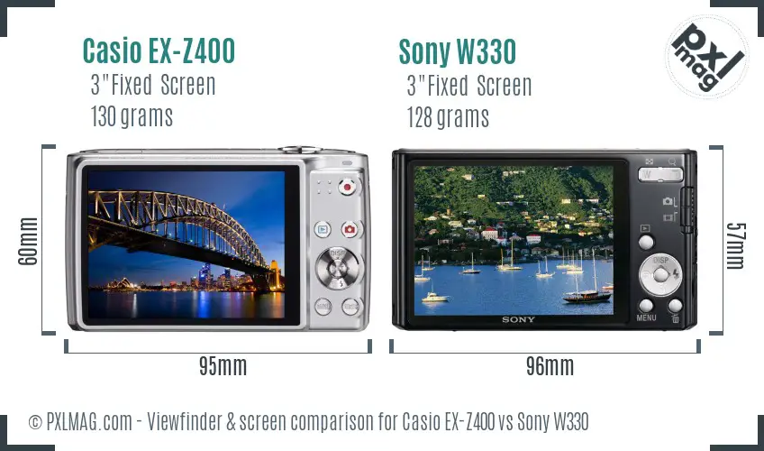 Casio EX-Z400 vs Sony W330 Screen and Viewfinder comparison