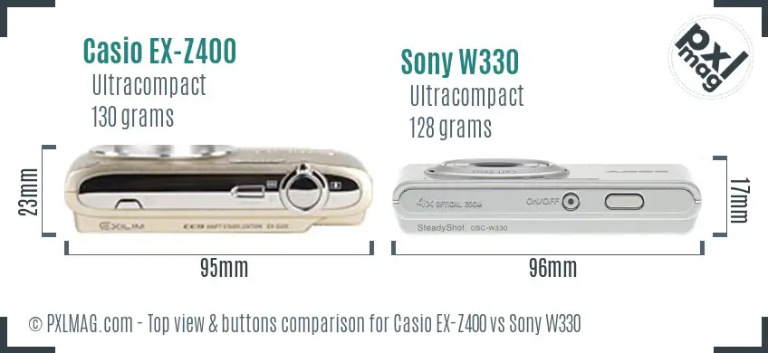 Casio EX-Z400 vs Sony W330 top view buttons comparison