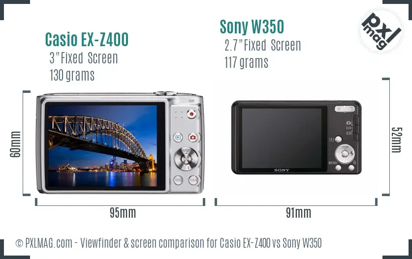 Casio EX-Z400 vs Sony W350 Screen and Viewfinder comparison