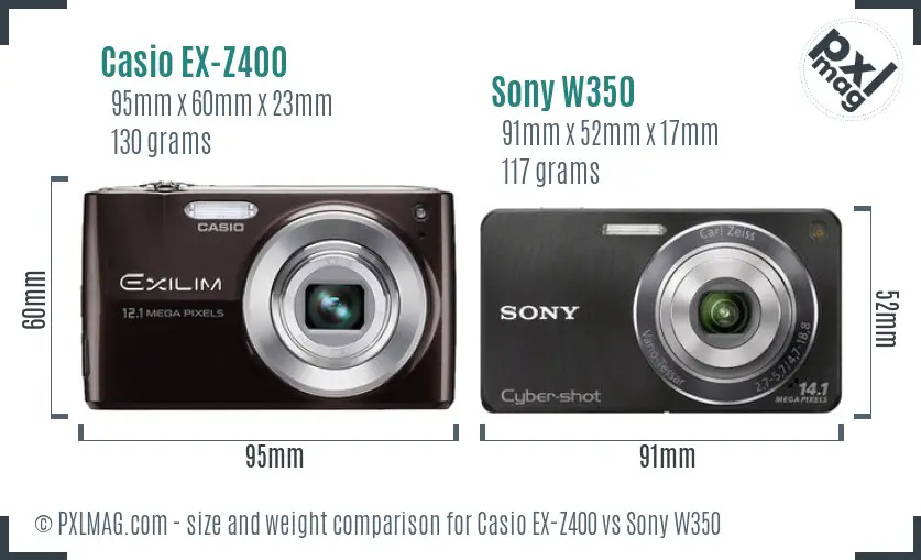 Casio EX-Z400 vs Sony W350 size comparison