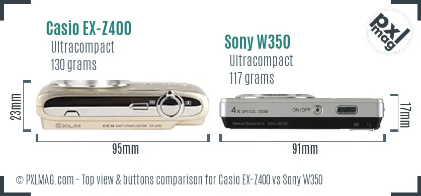 Casio EX-Z400 vs Sony W350 top view buttons comparison