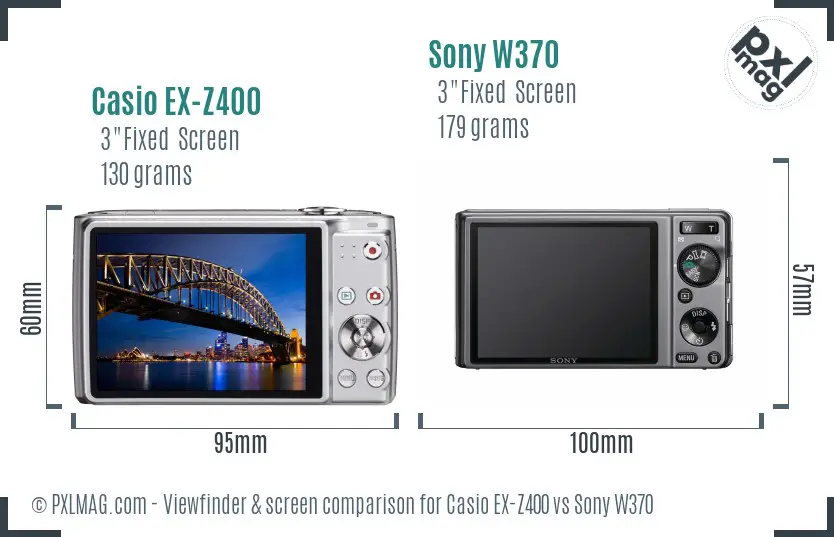 Casio EX-Z400 vs Sony W370 Screen and Viewfinder comparison
