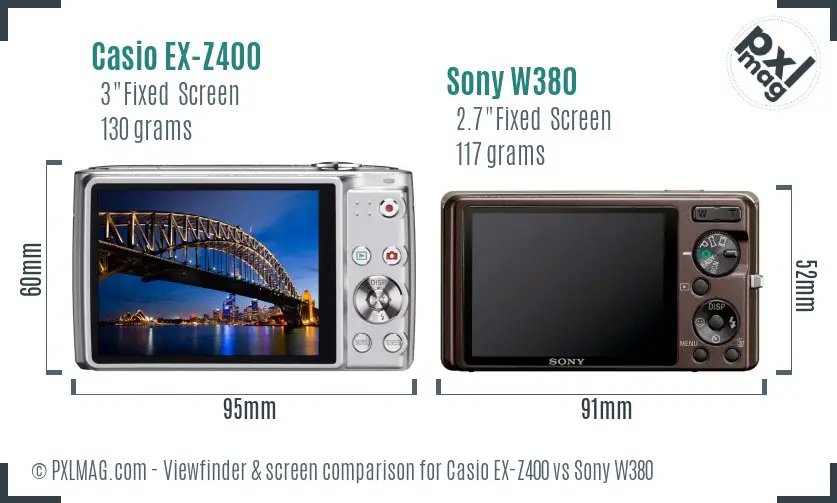 Casio EX-Z400 vs Sony W380 Screen and Viewfinder comparison