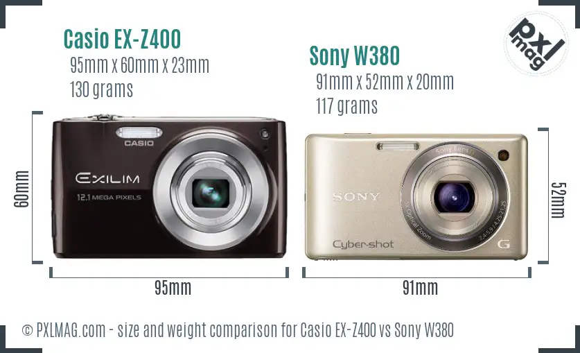 Casio EX-Z400 vs Sony W380 size comparison